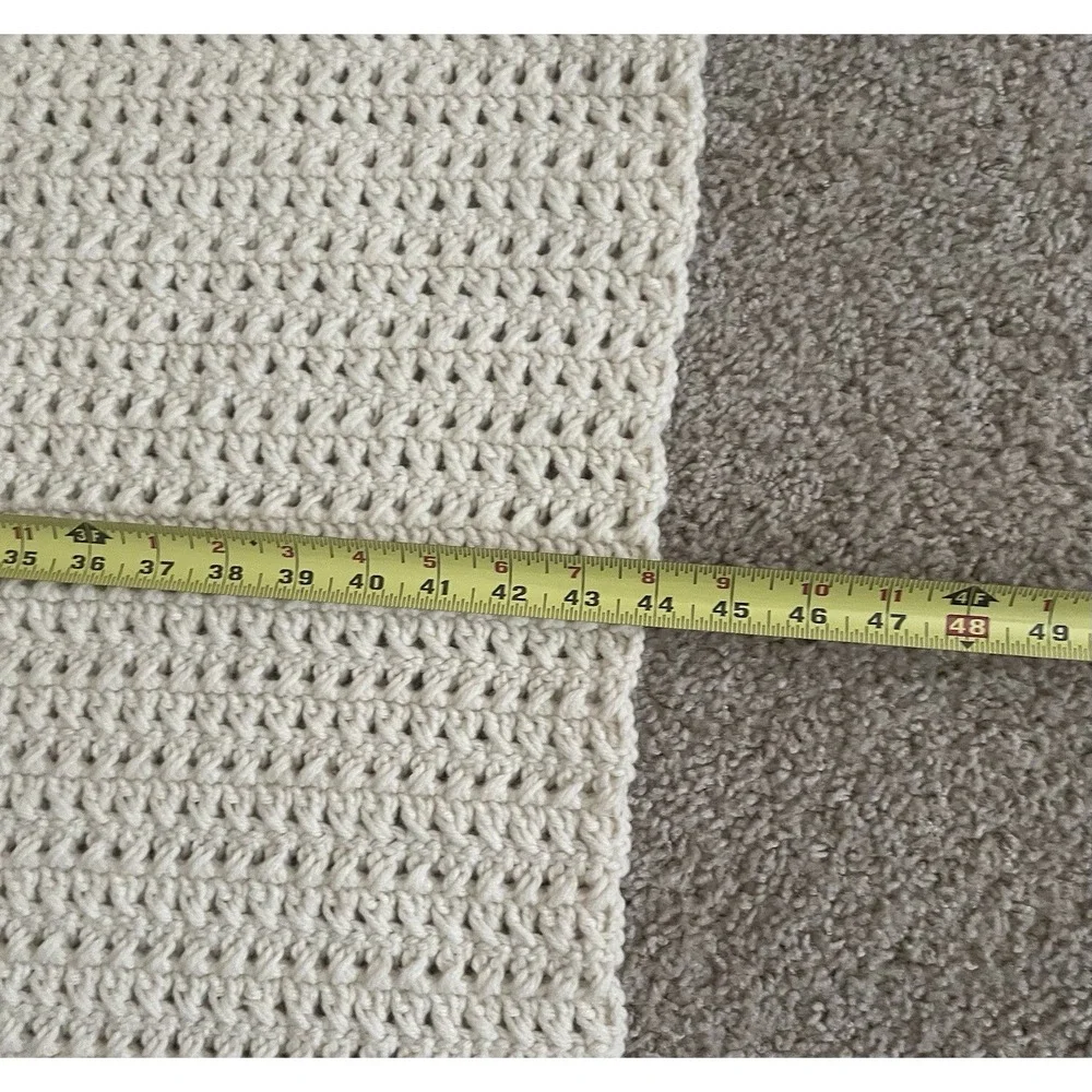 Handmade Ivory Peach Brown Crochet Vtg Fall Afghan Throw Blanket Striped 44
